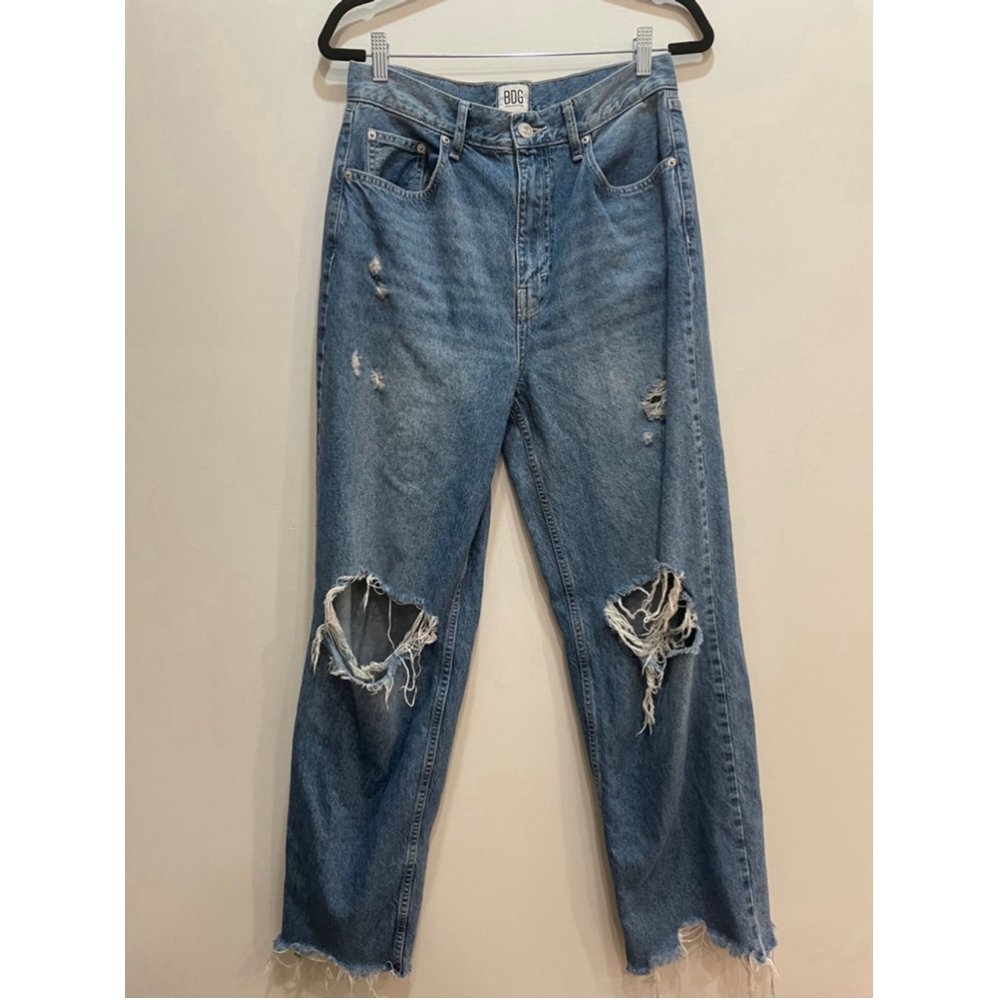 BDG Urban Outfitters High Rise Baggy Jeans 29 Raw Hem Distressed Skater